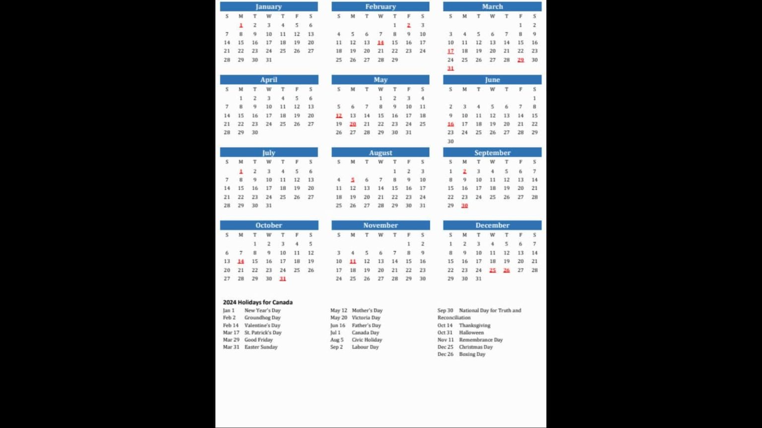 List of Canadian Statutory Holidays for 2024 Mark Your Calendars